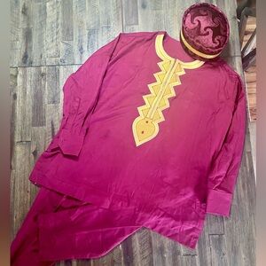 Handmade mens traditional African attire with head piece